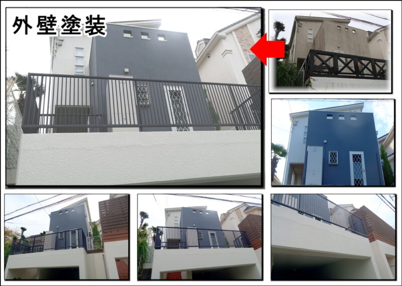 2色でデザインしたモダンな外壁塗装でした枚方